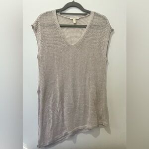 Eileen Fisher Asymmetrical Short Sleeve Linen Beige Tunic Sweater Size XXS
